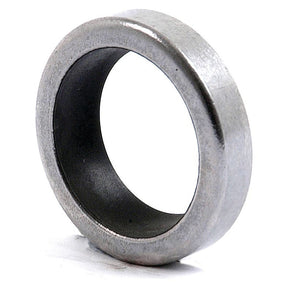 A Sparex Metric Rotary Shaft Seal, 25 x 35 x 10mm (Part No. S.43102) with a smooth finish, positioned standing on a flat white surface, resembling a metallic ring.