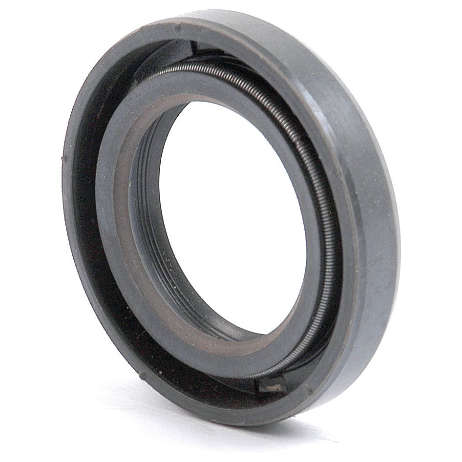 A close-up view of the Sparex Metric Rotary Shaft Seal, 25 x 40 x 7mm (Part No. S.50207), reveals its detailed construction featuring an outer metal ring and an inner rubber ring with an embedded spring. This meticulously engineered double-lip rotary shaft seal is designed to meet metric specifications, ensuring optimal performance and reliability.