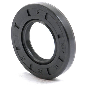 The Metric Rotary Shaft Seal, 25 x 47 x 7mm Double Lip from Sparex, Part No.S.50212, is a black rubber oil seal that features visible markings around its outer edge, including numbers and letters. Designed to ensure optimal performance in various applications, this seal exemplifies reliable and efficient engineering.