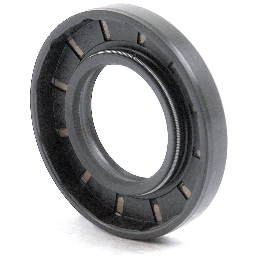 Close-up image of a circular, black rubber oil seal with a metal spring inside, typically used in mechanical and automotive applications to prevent fluid leakage. This Sparex Metric Rotary Shaft Seal (Sparex Part No. S.50212) features a double lip design and measures 25 x 47 x 7mm.