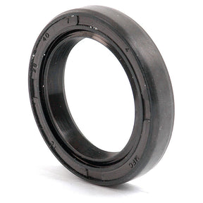 Close-up view of the Sparex Metric Rotary Shaft Seal, 28 x 40 x 7mm Double Lip, bearing alphanumeric markings on its black rubber surface. Part No. S.50222.