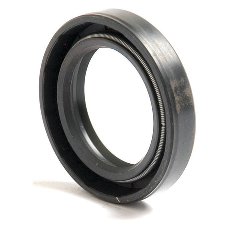 Close-up of a Sparex Metric Rotary Shaft Seal, 28 x 42 x 8mm Double Lip (Sparex Part No. S.50225), featuring a metal spring encased in a black ring, against a white background.