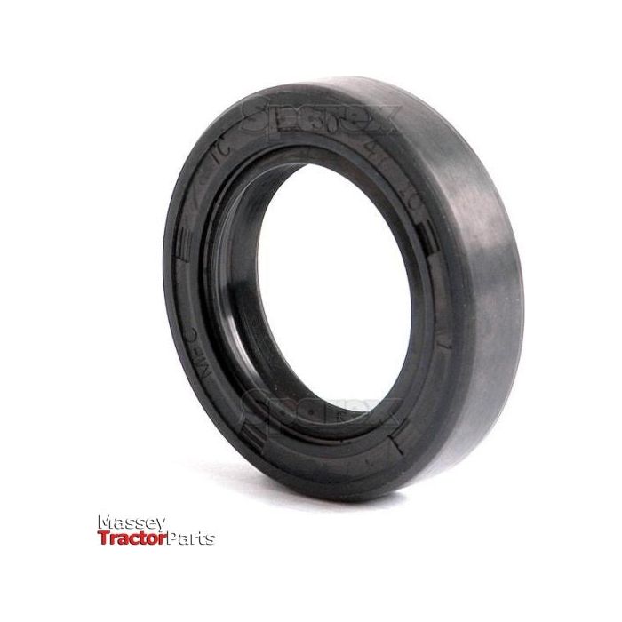 Close-up of a black rubber "Metric Rotary Shaft Seal, 30 x 47 x 10mm Double Lip | Sparex Part No.S.50240" used in machinery, displayed against a white background. The text "Massey Tractor Parts" is partially visible in the bottom left corner.