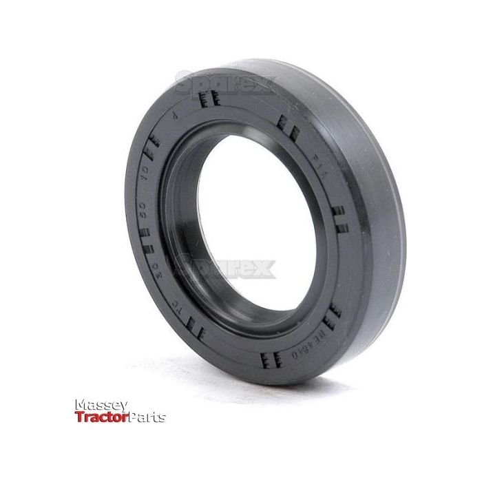 A black, rubber O-ring bearing engraved markings is positioned upright against a plain white background. The Sparex logo and the words "Metric Rotary Shaft Seal, 30 x 50 x 10mm Double Lip | Sparex Part No. S.50242" are visible in the bottom left corner.
