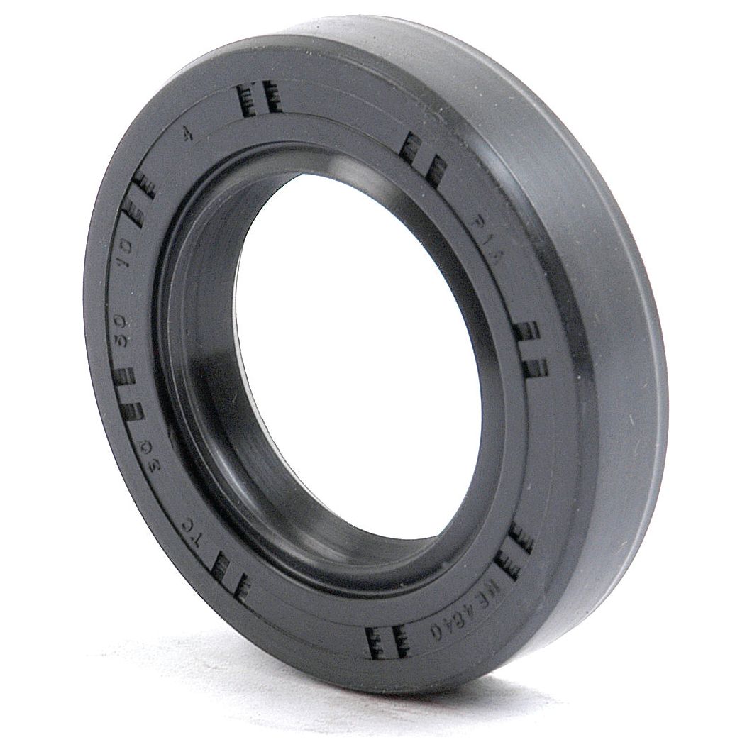 A black, circular Sparex Metric Rotary Shaft Seal (30 x 50 x 10mm Double Lip, Part No. S.50242) with ridged edges and printed markings on its surface, this seal features a double lip for enhanced performance.

