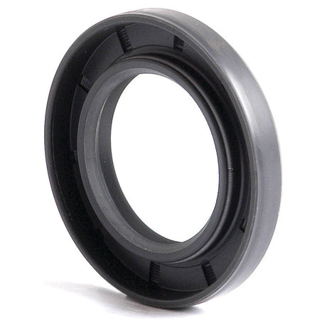 Circular black rubber seal with an inner metal ring and ridged surface, featuring a double lip design, isolated on a white background. Sparex Metric Rotary Shaft Seal, 30 x 50 x 7mm | Part No. S.50241.