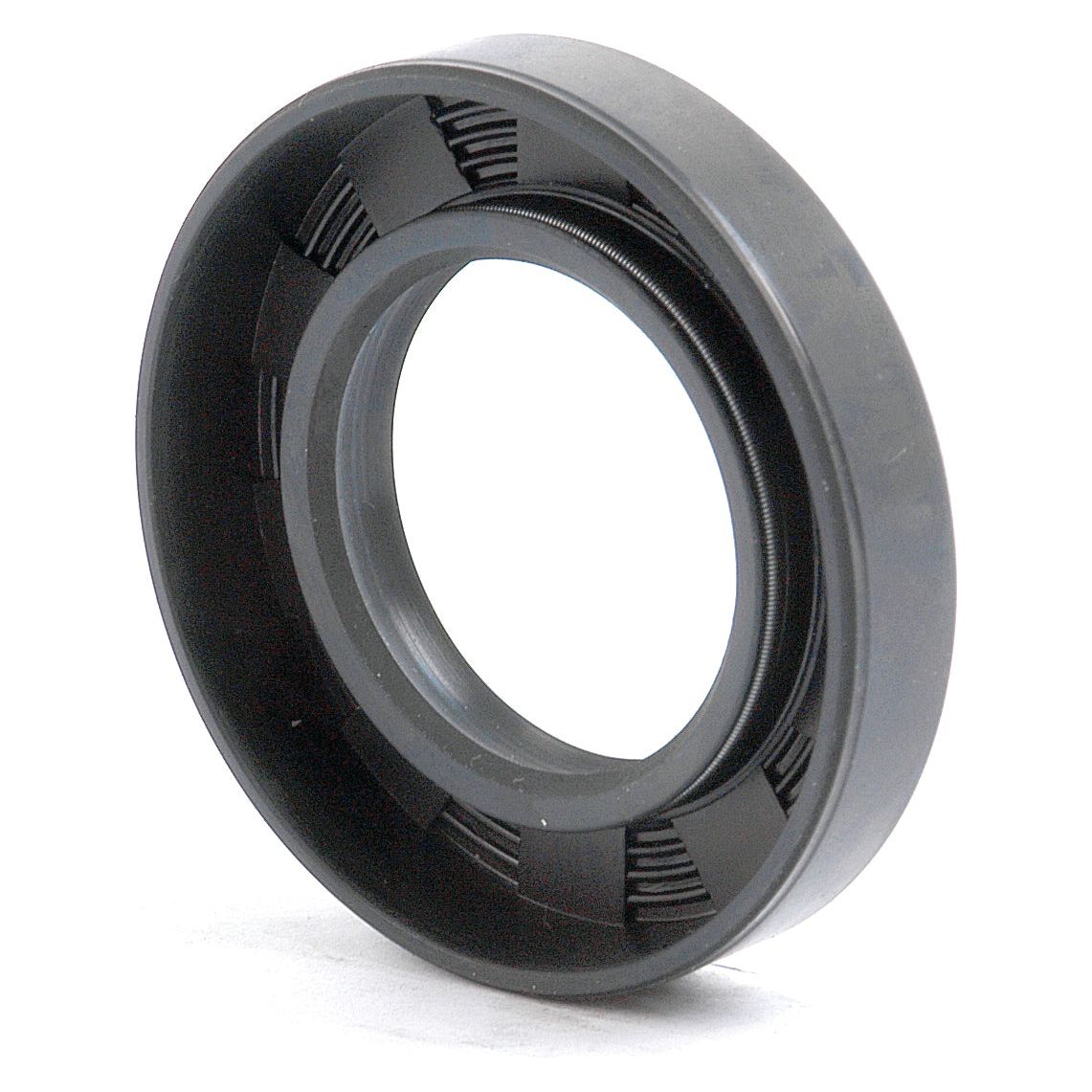 An image of the Sparex Metric Rotary Shaft Seal (Sparex Part No.S.50244), featuring a black rubber construction, measuring 30 x 52 x 10mm with an inner double lip and circular shape, typically used in machinery to prevent oil leakage.