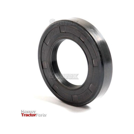 Image of a black rubber oil seal with inner and outer ridges. The "Massey Tractor Parts" logo is visible in the bottom left corner. This Metric Rotary Shaft Seal, 32 x 56 x 10mm Double Lip (Sparex Part No.S.50263) by Sparex is designed for a standard Metric Rotary Shaft Seal application.