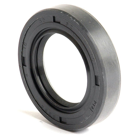 A close-up of the Sparex Metric Rotary Shaft Seal, Part No. S.50261, reveals a black rubber seal ring with embossed numbers and letters on its surface, designed to prevent leakage in machinery components with dimensions of 32 x 52 x 10mm and featuring a double lip.
