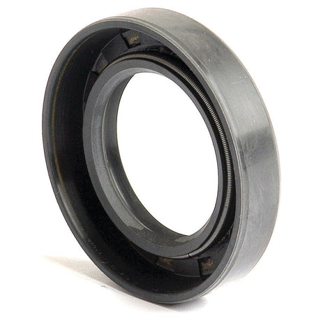A close-up of a circular, black mechanical part with a hollow center and ridged inner edges, possibly the Sparex Metric Rotary Shaft Seal (32 x 52 x 10mm Double Lip), Part No. S.50261, designed for machinery or electronics.