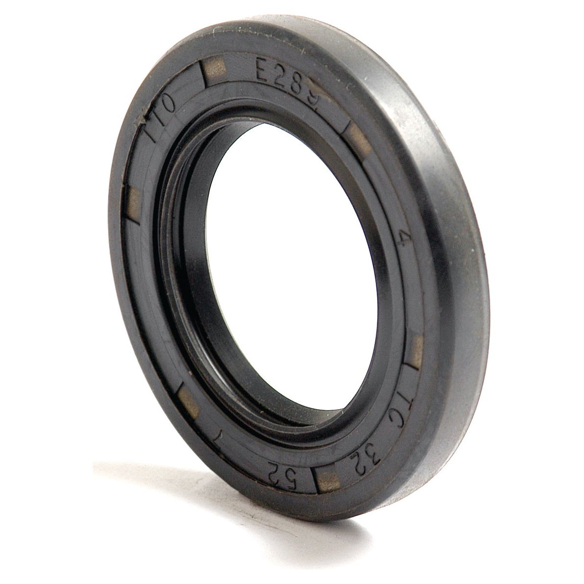 The Sparex Metric Rotary Shaft Seal (Part No. S.50260) is a black rubber oil seal, meticulously crafted with visible indentations and engravings featuring numbers and letters along its outer edge. This double lip seal measures 32 x 52 x 7mm.