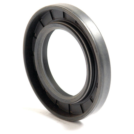 Close-up of a 32 x 52 x 7mm black rubber Metric Rotary Shaft Seal (Sparex Part No. S.50260) by Sparex, featuring its circular shape with visible inner and outer grooves. This double lip seal is isolated on a white background.