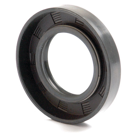 A close-up view of a Sparex Metric Rotary Shaft Seal, 32 x 56 x 10mm Double Lip (Part No. S.50263) with circular grooves, placed upright on a white background.