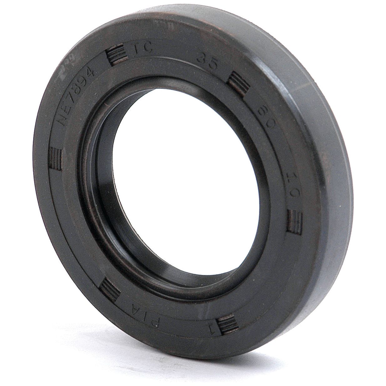 A black, circular Double Lip mechanical seal with markings and dimensions etched on its surface; the Sparex Metric Rotary Shaft Seal (Sparex Part No.S.50284) measures 35 x 60 x 10mm.