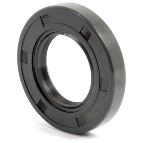 Close-up of a black rubber double lip oil seal with ridged edges and various numerical imprints on its surface, designated as the Sparex Metric Rotary Shaft Seal, 35 x 62 x 10mm Double Lip | Sparex Part No. S.50287.