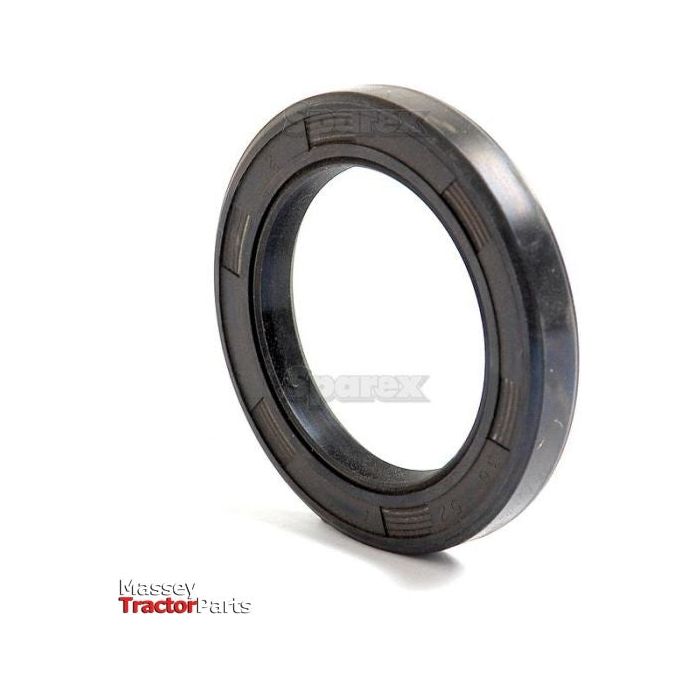 A black 36 x 52 x 7mm Metric Rotary Shaft Seal from Sparex (Part No. S.50298) is displayed against a plain white background. The text "Massey Tractor Parts" appears in the bottom left corner. This double lip oil seal guarantees optimal performance for your machinery.