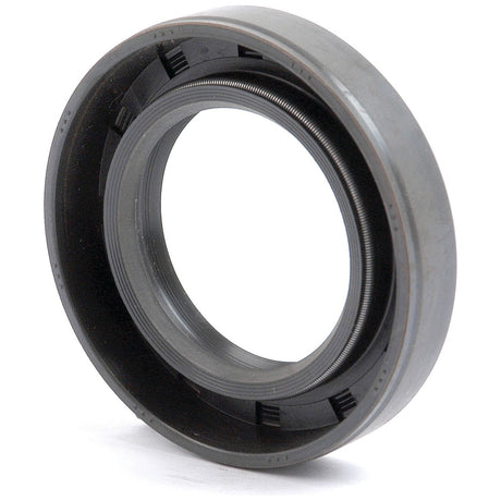 The Metric Rotary Shaft Seal, 38 x 62 x 12mm Double Lip by Sparex (Part No. S.50307) is a circular metal oil seal featuring a double lip inner rubber and a coiled spring, meticulously designed to prevent leakage in mechanical systems while ensuring enhanced durability and reliability.