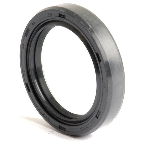Close-up image of a black rubber Sparex Metric Rotary Shaft Seal, 40 x 55 x 10mm Double Lip (Part No. S.50313), with engraved measurements around the edge.