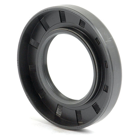 The Sparex Metric Rotary Shaft Seal, model S.50325, is a circular black rubber seal with an inner diameter hole and multiple ridges around the outer ring. It features a double lip design and measures 40 x 70 x 10mm, positioned upright on a flat surface.