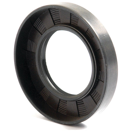 The Sparex Metric Rotary Shaft Seal, part number S.50326, is a 40 x 70 x 12mm double lip seal made from black rubber featuring a circular shape and ribbed inner edge.