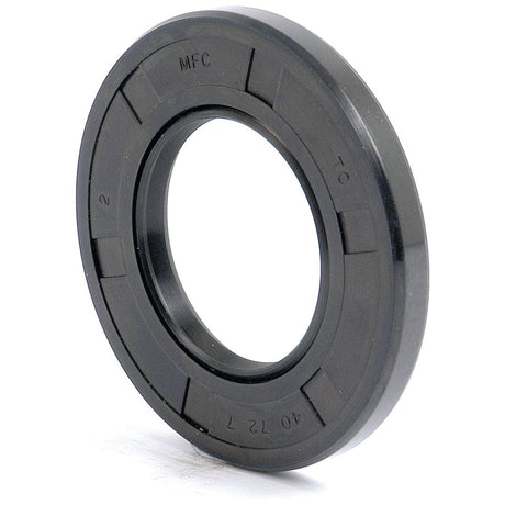 A black, circular rubber oil seal with an inner diameter and ridged outer edge is labeled "40 72 7" and "MFC." The Sparex Metric Rotary Shaft Seal (Part No. S.50327), measuring 40 x 72 x 7mm, features a double lip design for enhanced performance.