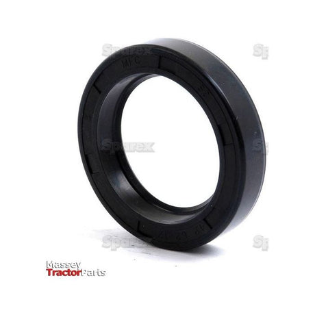 Close-up of a black circular oil seal placed upright on a white background. The Metric Rotary Shaft Seal, sized at 42 x 62 x 12mm with a single lip design, is prominently featured. Logos of Massey Tractor Parts and Sparex are visible in the image, indicating it as part number S.50336 from Sparex.
