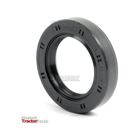 A black circular rubber oil seal with text imprinted on its surface, shown on a white background. The logo "Massey Tractor Parts" is visible in the bottom left corner. This Sparex Metric Rotary Shaft Seal (42 x 65 x 12mm, Sparex Part No.S.50337) features a double lip design for enhanced performance.