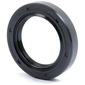 A close-up view of a black circular rubber seal with a ridged edge, identified as the Sparex Metric Rotary Shaft Seal, 42 x 62 x 10mm Double Lip (Part No.S.50335), placed upright on a flat surface.