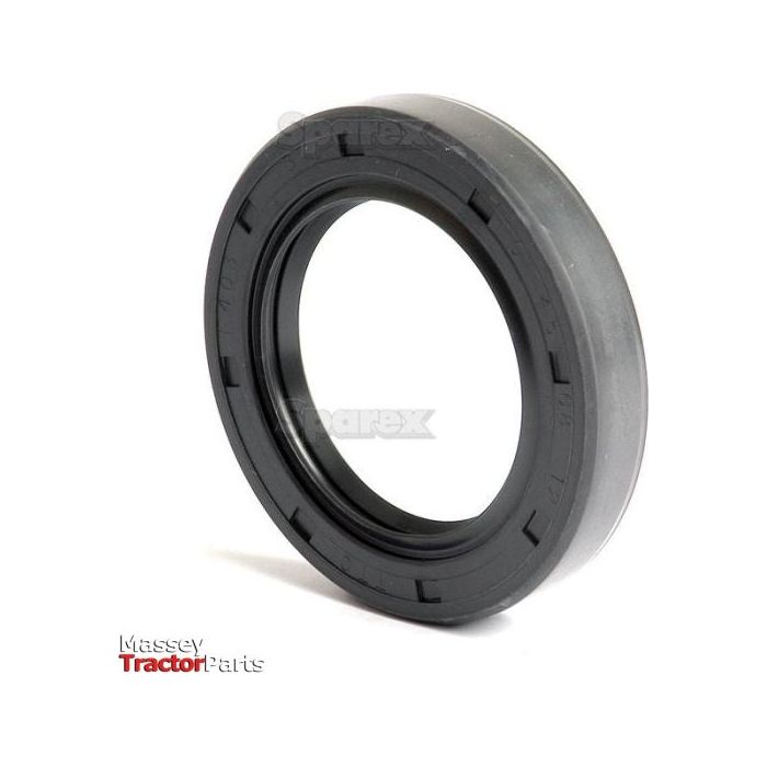 A black rubber Metric Rotary Shaft Seal (Sparex Part No.S.50354), sized 45 x 68 x 12mm, designed for a tractor, displayed against a white background. The text "Massey Tractor Parts" in red and black is located at the bottom left corner. This Double Lip seal promises durability and reliability, backed by the Sparex brand.