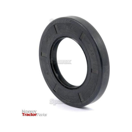Image of a black rubber oil seal for a tractor, engraved with "Spares." The label "Sparex" is partially visible on the bottom left. This Metric Rotary Shaft Seal measures 45 x 80 x 10mm and features a double lip design, identified as Sparex Part No.S.50359.
