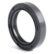 Here is a close-up of the Sparex Metric Rotary Shaft Seal, 45 x 62 x 12mm Double Lip (Part No. S.50349), a black rubber component commonly used in machinery to prevent fluid leakage, featuring a cylindrical shape with a smooth exterior and interior grooves.