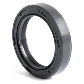 Here is a close-up of the Sparex Metric Rotary Shaft Seal, 45 x 62 x 12mm Double Lip (Part No. S.50349), a black rubber component commonly used in machinery to prevent fluid leakage, featuring a cylindrical shape with a smooth exterior and interior grooves.