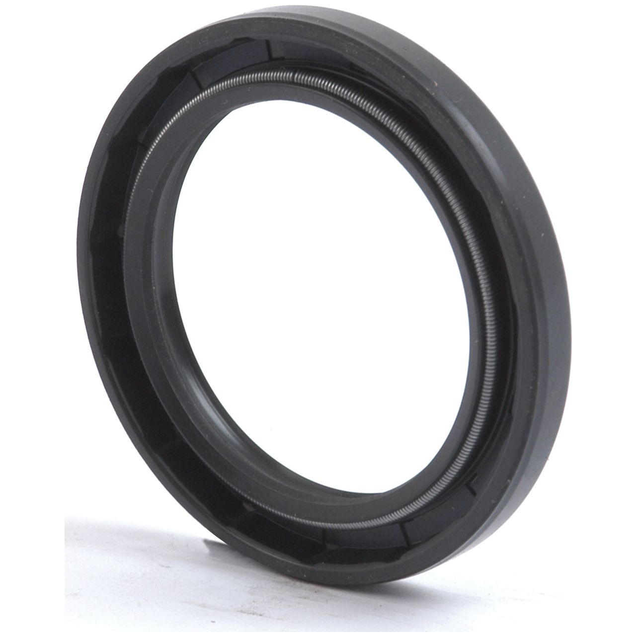 A close-up view of the Sparex Metric Rotary Shaft Seal (Sparex Part No.S.50346), measuring 45 x 62 x 7mm, features a black rubber material and a visible metal spring within its circular shape, designed as a Double Lip Metric Rotary Shaft Seal.