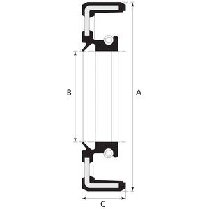 Technical drawing of a cross-sectional view of a Metric Rotary Shaft Seal, specifically designed for Massey Ferguson tractors, with labeled dimensions A, B, and C. Dimensions: 45 x 70 x 17mm. Product Name: Metric Rotary Shaft Seal | Sparex Part No.S.57269 by Sparex.