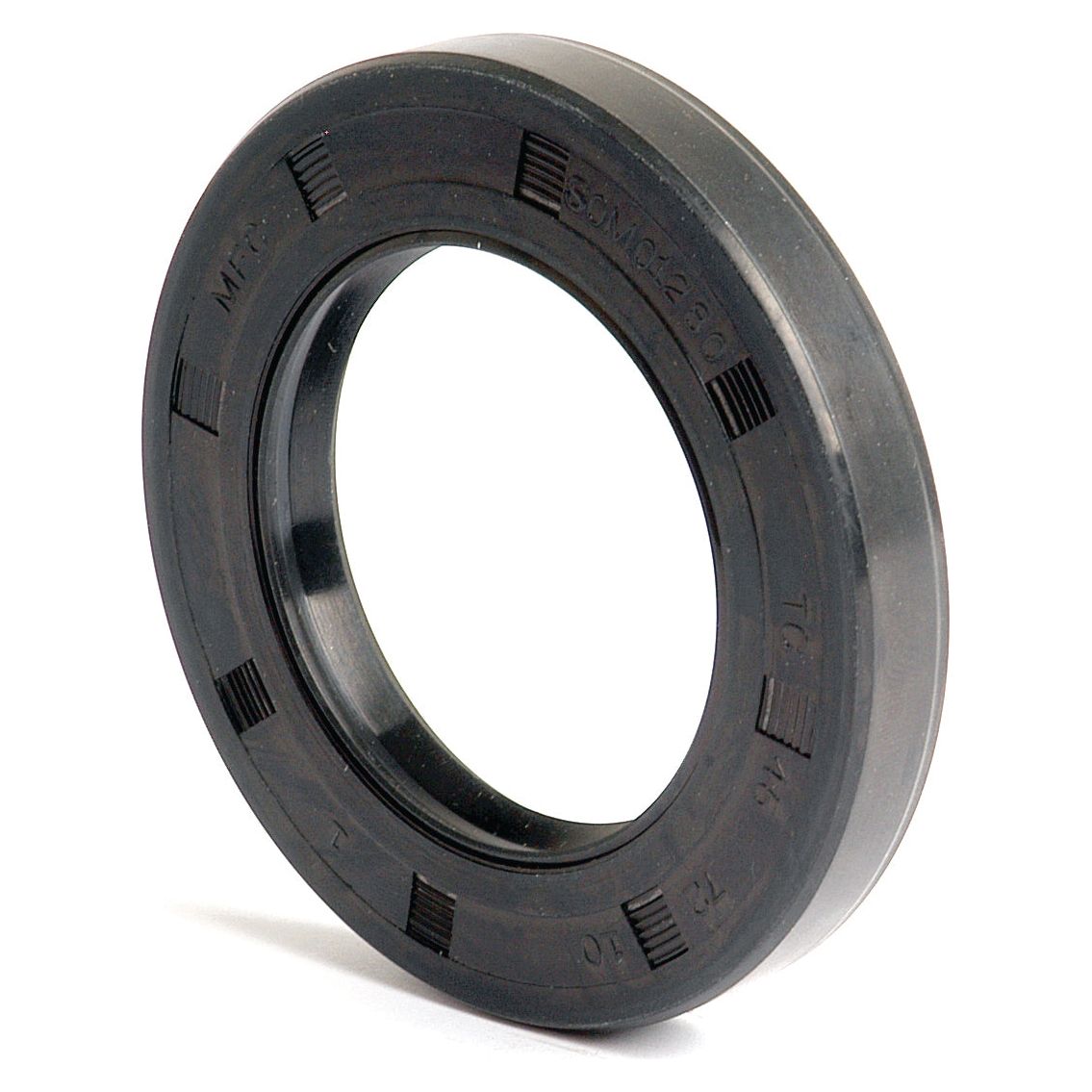 The Sparex Metric Rotary Shaft Seal, measuring 45 x 72 x 10mm and designed with a double lip, is a black circular rubber oil seal ring characterized by multiple grooves etched along its outer edge.