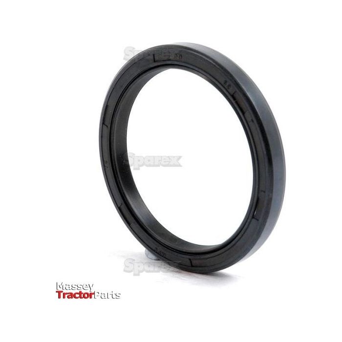 Close-up of a black rubber oil seal, identified as a Sparex Metric Rotary Shaft Seal with Double Lip, 50 x 62 x 7mm dimensions, featuring the logo "Massey Tractor Parts" on a white background. The product is listed under Sparex Part No.S.50371.