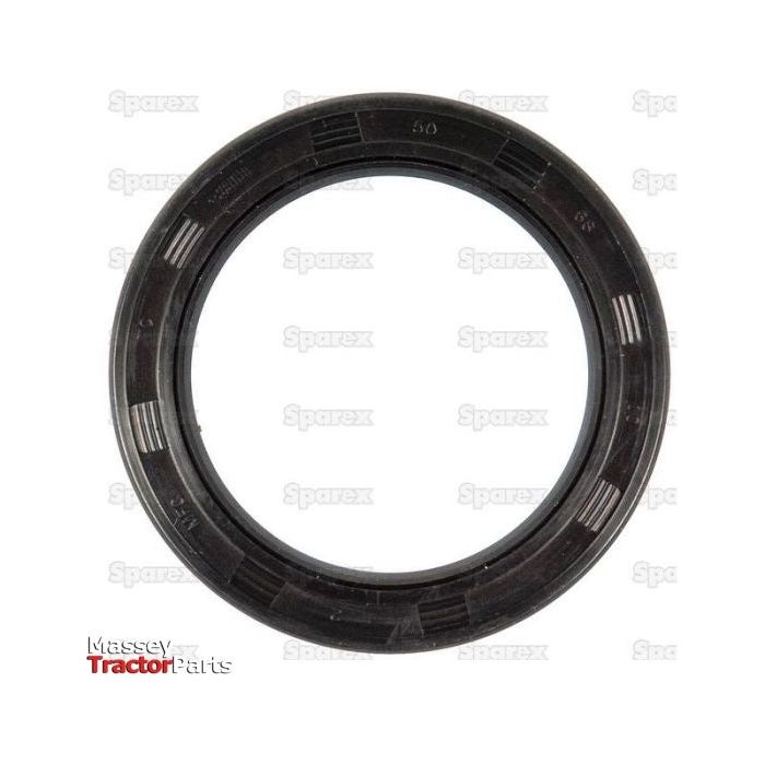 A black rubber oil seal with the "Sparex" brand text and logo in the background. The text "Massey TractorParts" is positioned in the lower left corner, highlighting a Metric Rotary Shaft Seal, 50 x 68 x 10mm Double Lip (Sparex Part No.S.50374), designed for durability.