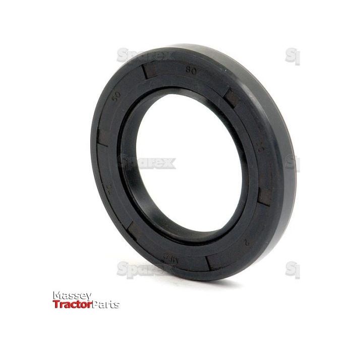 A circular black Metric Rotary Shaft Seal with visible measurements and markings, featuring a 50 x 80 x 10mm Double Lip design marked as Sparex Part No. S.50386. The Massey Tractor Parts logo is partially visible in the bottom left corner, along with a Sparex reference.