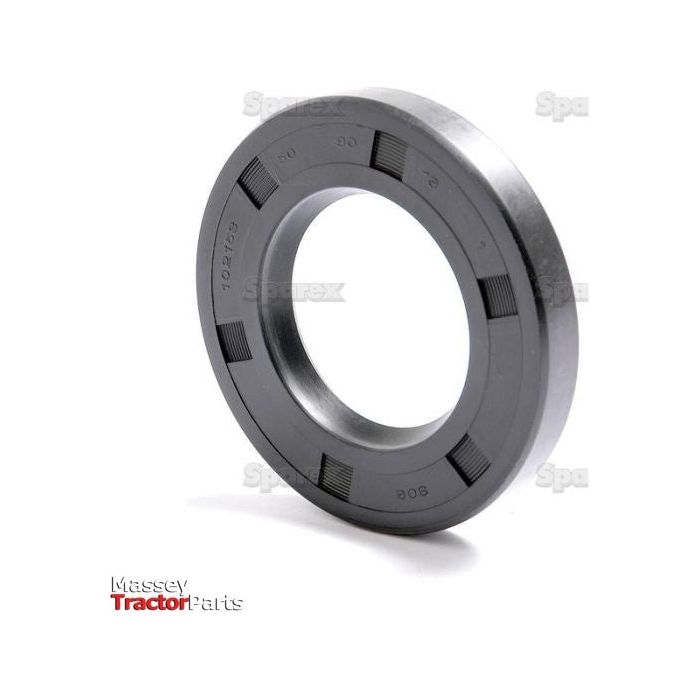 A circular industrial seal displaying the text "Sparex" in the background and "Massey Tractor Parts" at the bottom left corner, featuring a Sparex Metric Rotary Shaft Seal (Part No. S.50390), measuring 50 x 90 x 13mm with a single lip design.