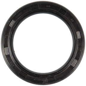 The Sparex Metric Rotary Shaft Seal (Part No. S.50374) in a 50 x 68 x 10mm size is a circular black rubber seal with markings and ridges on its outer edge, featuring a double lip design for enhanced performance.