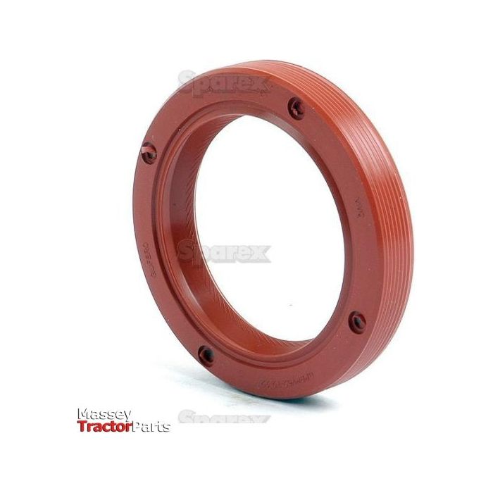 The Sparex Metric Rotary Shaft Seal (Part No. S.64081), measuring 52 x 72 x 12mm, is a red circular rubber gasket with a ridged outer surface. It features the text "SPAREX" partially visible on its surface and the phrase "Massey Tractor Parts" in the lower-left corner. This seal is ideal for use as a rotary shaft seal in metric applications and is compatible with John Deere machinery.