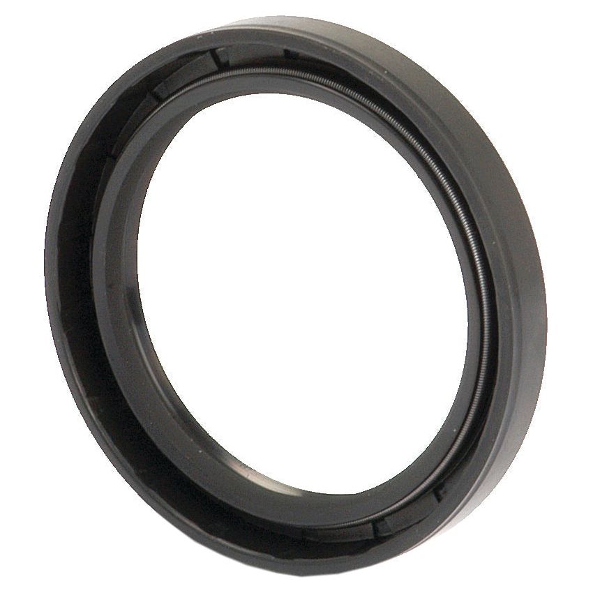 The Sparex Metric Rotary Shaft Seal, 55 x 72 x 10mm Double Lip (Part No. S.50405), is a circular black rubber oil seal with a metal spring inside, perfect for maintaining optimal performance in Fiat 411R engines.