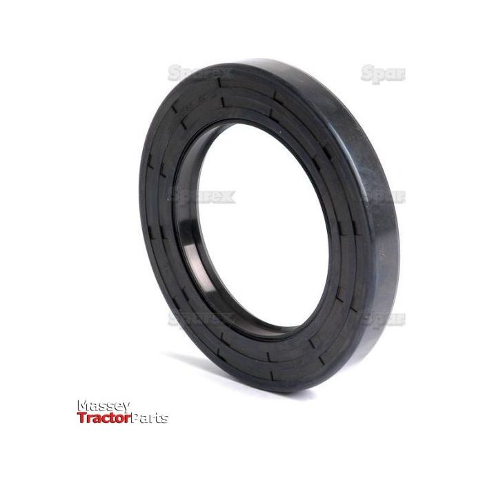 Close-up of a black rubber rotary shaft seal with the "Sparex" and "Massey Tractor Parts" logos in the background. The Sparex Metric Rotary Shaft Seal (Part No. S.50440) measures 65 x 100 x 12mm and is circular with a smooth inner surface and ridged outer surface, featuring a double lip for enhanced sealing.