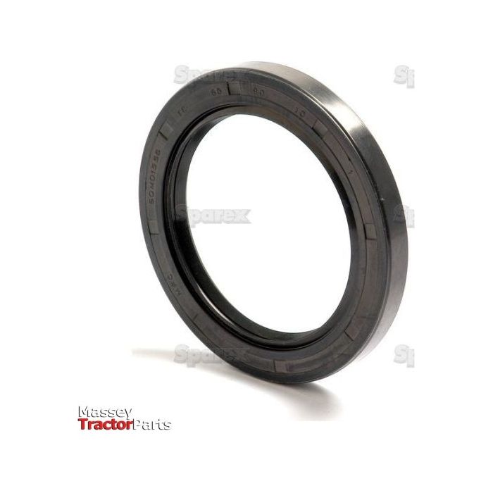 A circular rubber oil seal, specifically a Metric Rotary Shaft Seal, 65 x 90 x 10mm Double Lip (Sparex Part No. S.50437), used for machinery, photographed against a white background. The "Massey Tractor Parts" logo is present in the lower-left corner.
