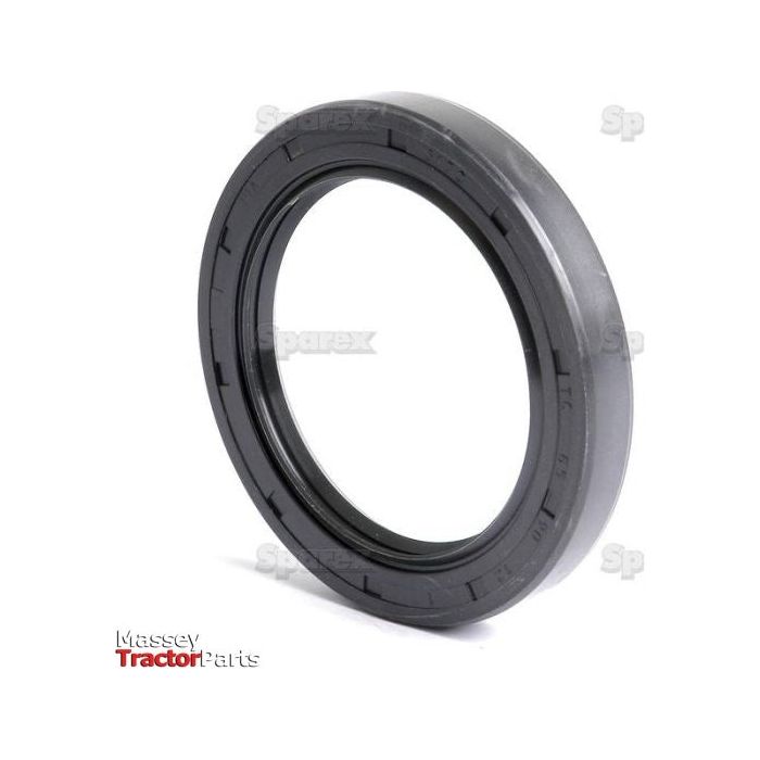 Close-up view of a round black rubber oil seal, featuring the Sparex logo in the bottom left corner. This high-quality double lip metric rotary shaft seal, measuring 65 x 90 x 12mm, is compatible with Sparex components (Part No.S.50438).