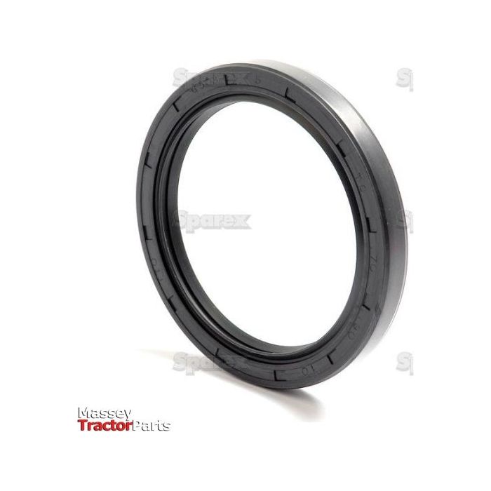 Black circular metric rotary shaft seal, 70 x 90 x 10mm double lip, with inner diameter markings displayed against a white background. "Massey Tractor Parts" logo at the bottom left corner. Compatible with universal tractors. Product by Sparex, Part No.S.50443.