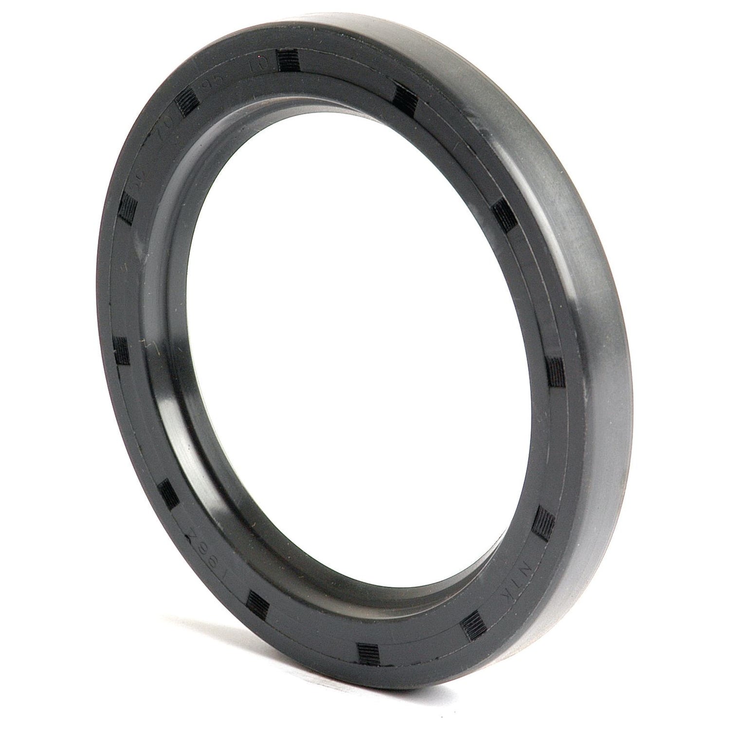 A black rubber O-ring seal with grooves is positioned upright against a white background, designed as a Sparex Metric Rotary Shaft Seal (Part No. S.50444) with a 95mm outer diameter and single lip, sized at 70 x 95 x 10mm.