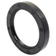 The Sparex Metric Rotary Shaft Seal, 70 x 95 x 13mm (Part No. S.50445), boasts a black rubber composition with a circular shape and a ridged outer edge, enhanced by its double lip construction for improved durability.