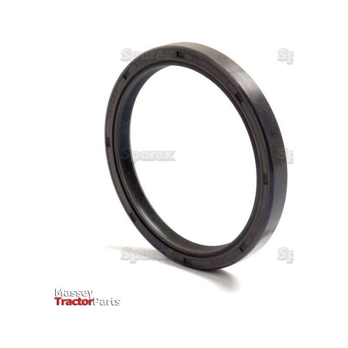 Photograph of a circular black rubber ring, identified as a Metric Rotary Shaft Seal (Sparex Part No.S.50453), on a white background. The words "Massey Tractor Parts" are visible in red and black on the lower left corner. The 75 x 90 x 10mm Double Lip design ensures optimal performance and durability.