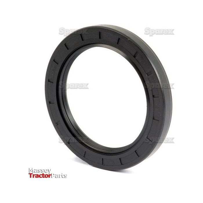 A close-up of a black rubber oil seal with a circular shape, labeled "Sparex" and "Massey Tractor Parts." This Sparex Metric Rotary Shaft Seal, part number S.50459, measures 80 x 110 x 12mm and features a double lip for enhanced performance.